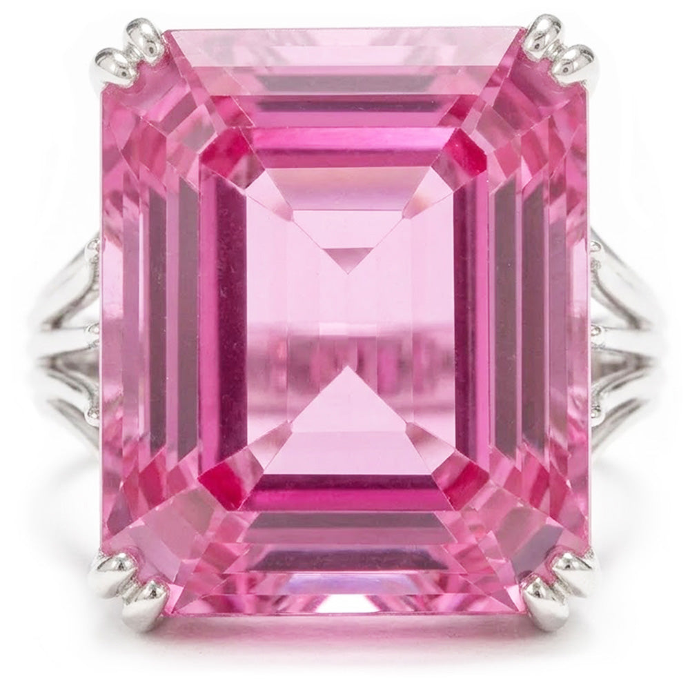 Solitär Asscher Cut 18 Karat Rosa Kunzit Ehering Weißgold