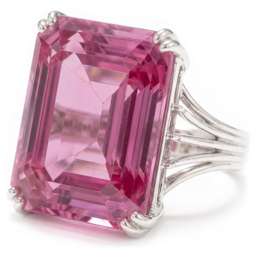 Solitär Asscher Cut 18 Karat Rosa Kunzit Ehering Weißgold
