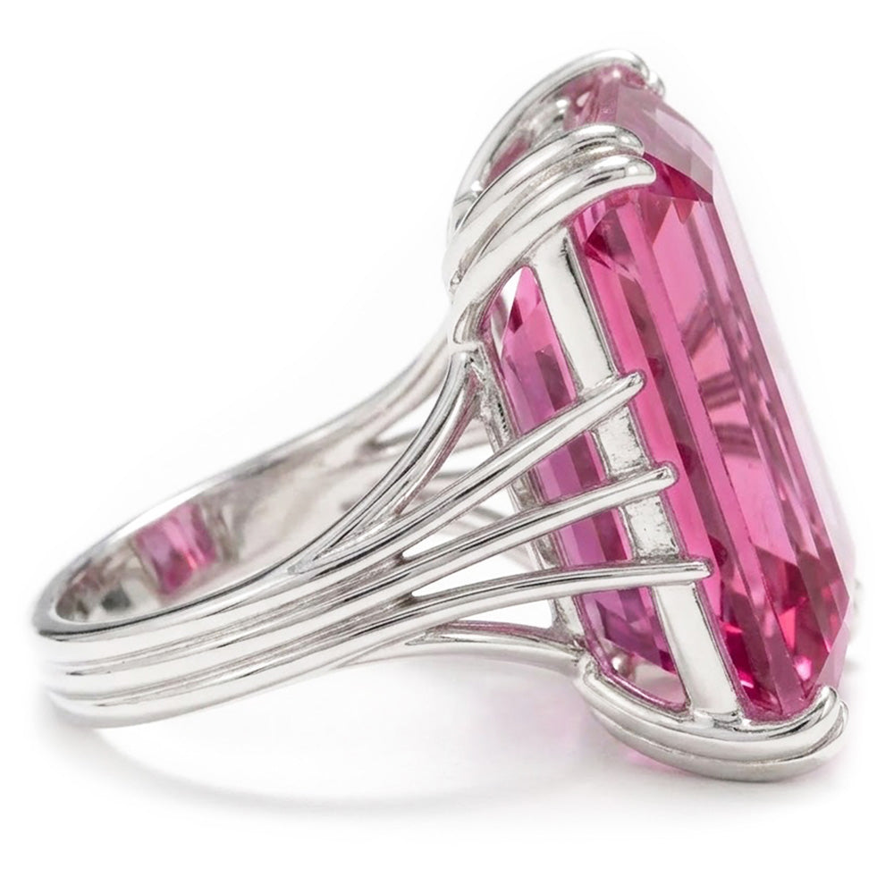 Solitär Asscher Cut 18 Karat Rosa Kunzit Ehering Weißgold