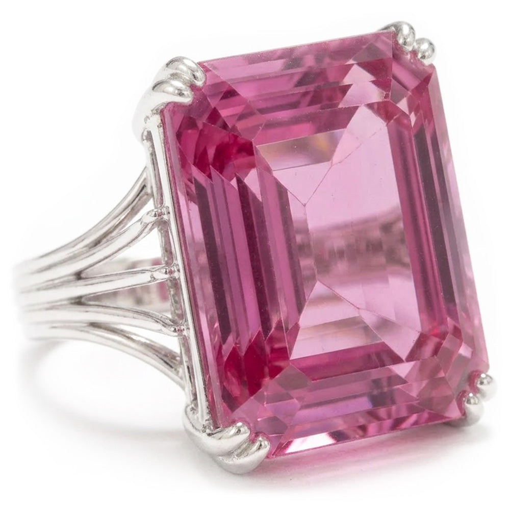 Solitär Asscher Cut 18 Karat Rosa Kunzit Ehering Weißgold