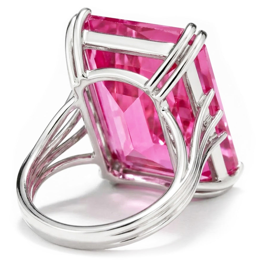 Solitär Asscher Cut 18 Karat Rosa Kunzit Ehering Weißgold