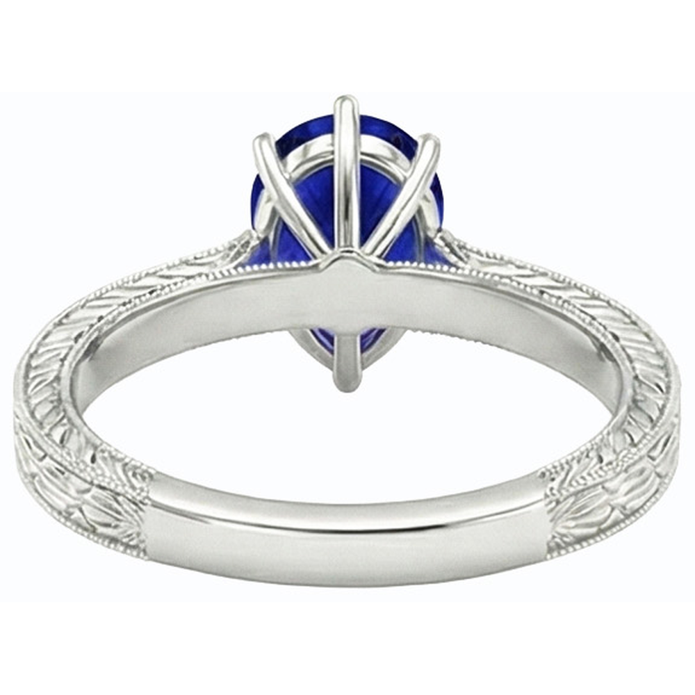 Solitär Birne Antik-Stil Blauer Saphir Ring 1,50 Karat Weißgold