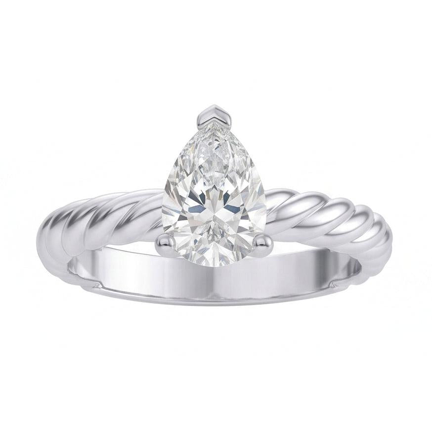 Solitär-Birnen-Echt Aus der Erde Abgebauter Natürlicher Diamant 1.50 Karat Ehering Seil Stil Schaft