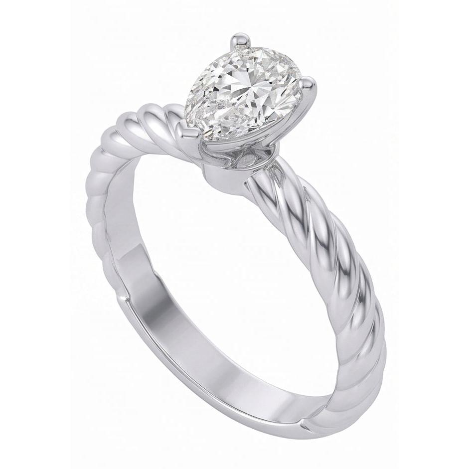Solitär-Birnen-Echt Aus der Erde Abgebauter Natürlicher Diamant 1.50 Karat Ehering Seil Stil Schaft