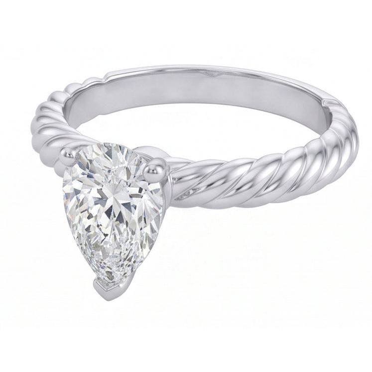 Solitär-Birnen-Echt Aus der Erde Abgebauter Natürlicher Diamant 1.50 Karat Ehering Seil Stil Schaft