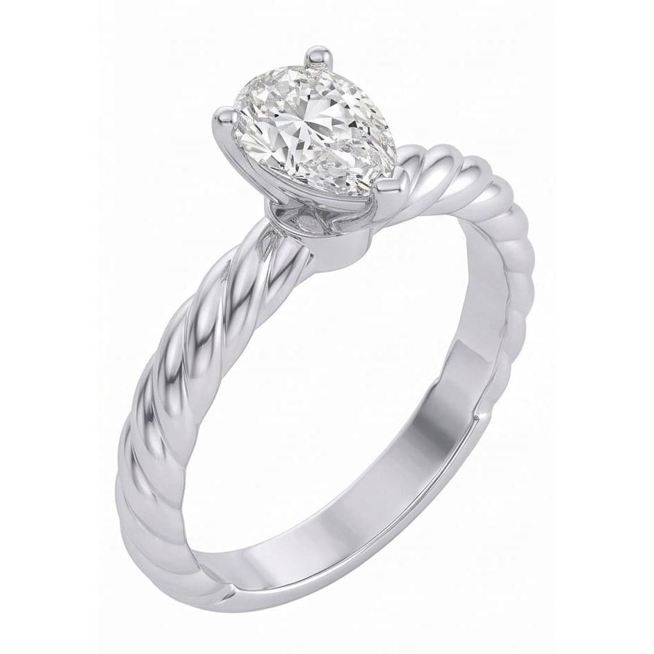 Solitär-Birnen-Echt Aus der Erde Abgebauter Natürlicher Diamant 1.50 Karat Ehering Seil Stil Schaft
