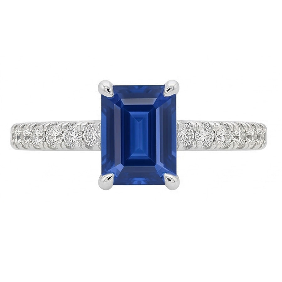 Solitär Blauer Edelstein Saphir mit Akzenten Ring 2,50 Karat Pave