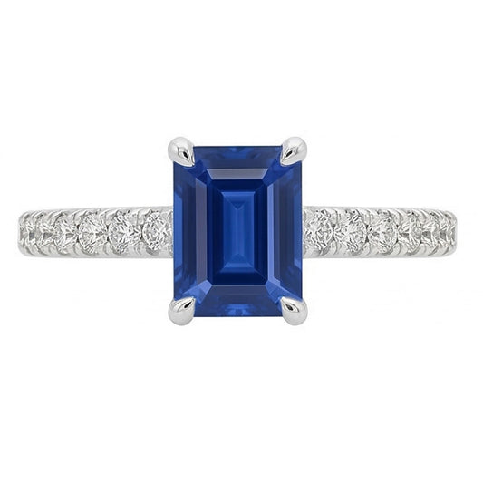 Solitär Blauer Edelstein Saphir mit Akzenten Ring 2,50 Karat Pave