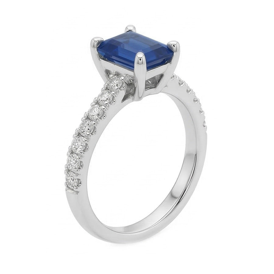 Solitär Blauer Edelstein Saphir mit Akzenten Ring 2,50 Karat Pave