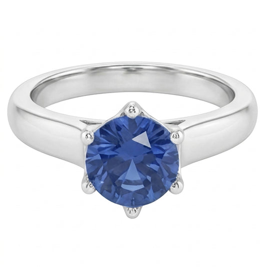 Solitär Blauer Saphir Edelstein Ring 2 Karat Weißgold