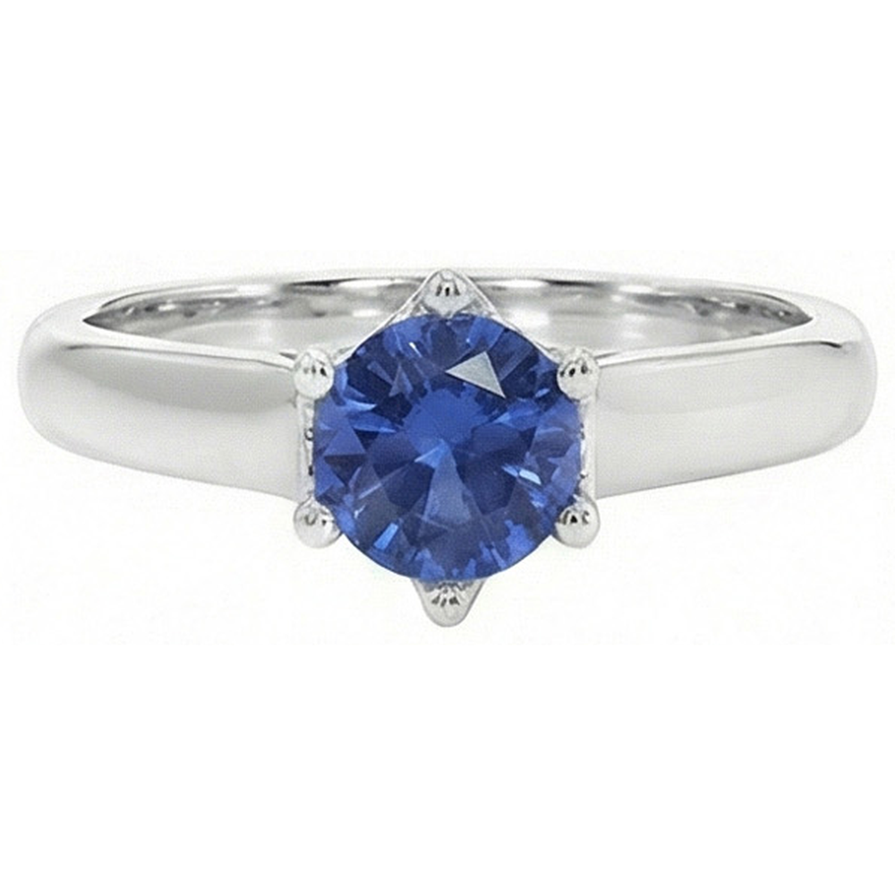 Solitär Blauer Saphir Edelstein Ring 2 Karat Weißgold