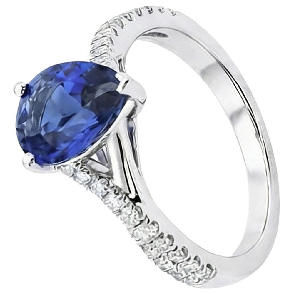 Solitär Blauer Saphir Ring Weißgold Pave Set Natürlicher Diamant ( nicht im Labor gezüchtet )en 4 Karat