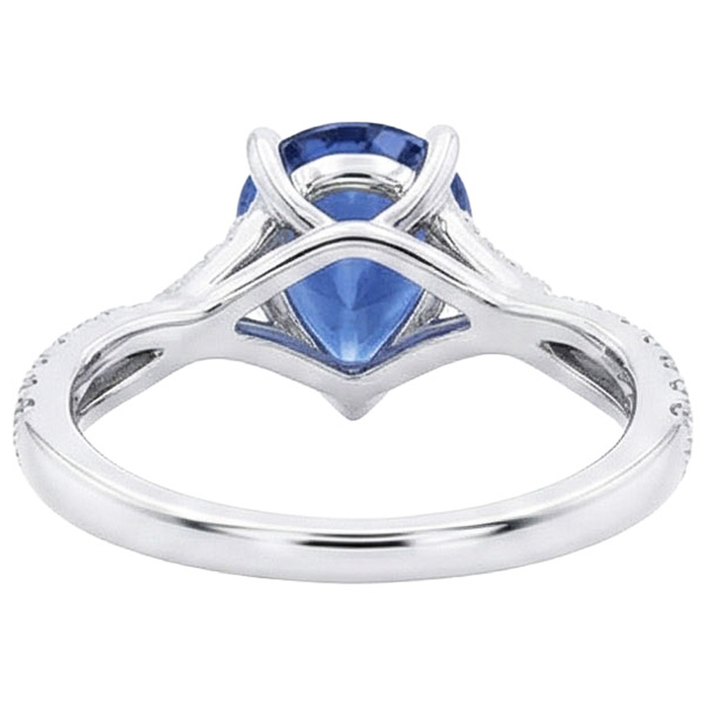 Solitär Blauer Saphir Ring Weißgold Pave Set Natürlicher Diamant ( nicht im Labor gezüchtet )en 4 Karat