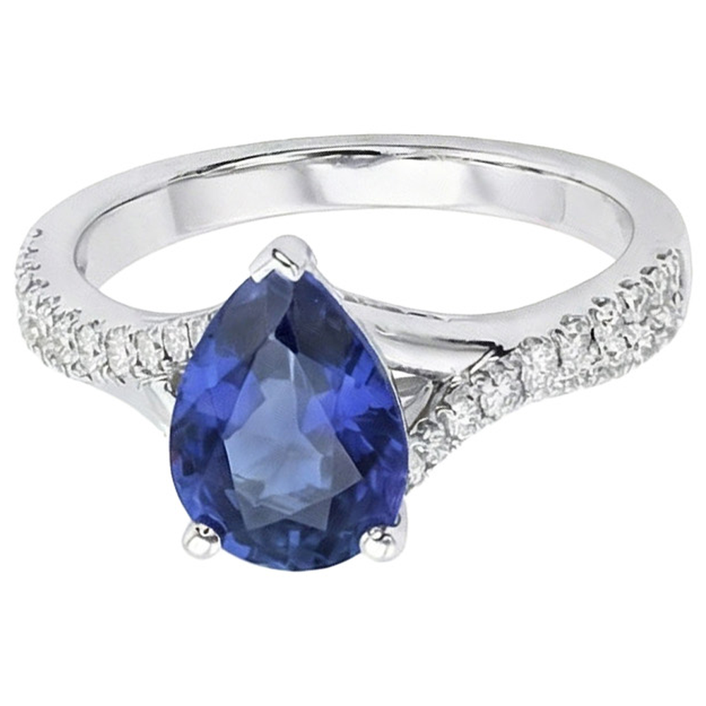 Solitär Blauer Saphir Ring Weißgold Pave Set Natürlicher Diamant ( nicht im Labor gezüchtet )en 4 Karat