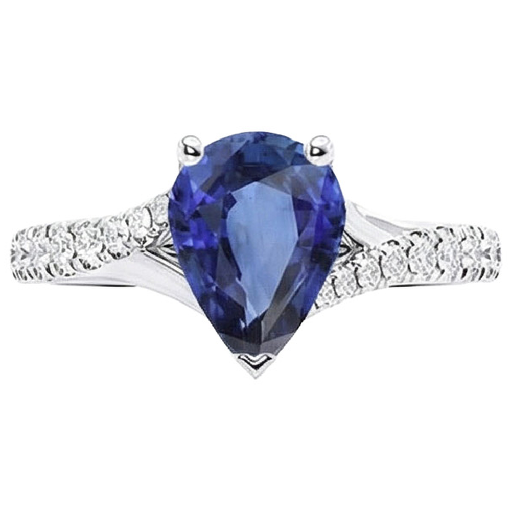 Solitär Blauer Saphir Ring Weißgold Pave Set Natürlicher Diamant ( nicht im Labor gezüchtet )en 4 Karat