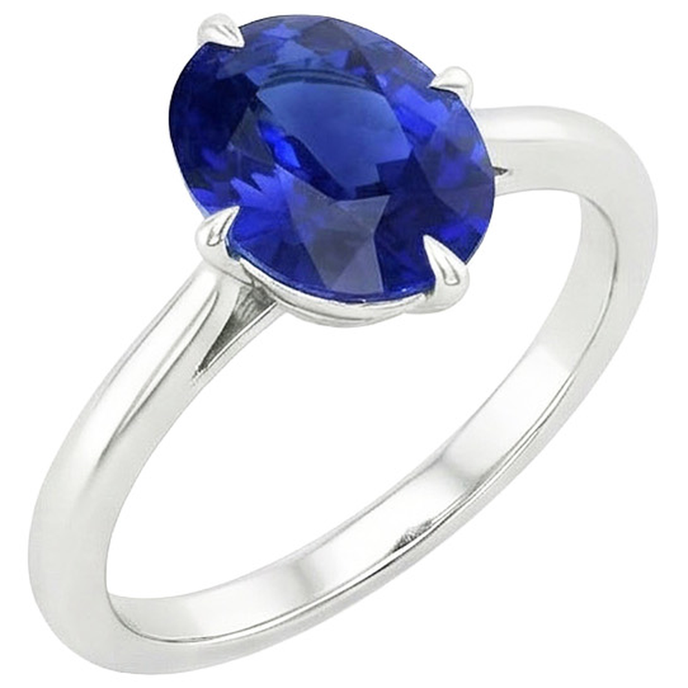 Solitär Blauer Saphirring Ovalschliff Krappenfassung 3 Karat