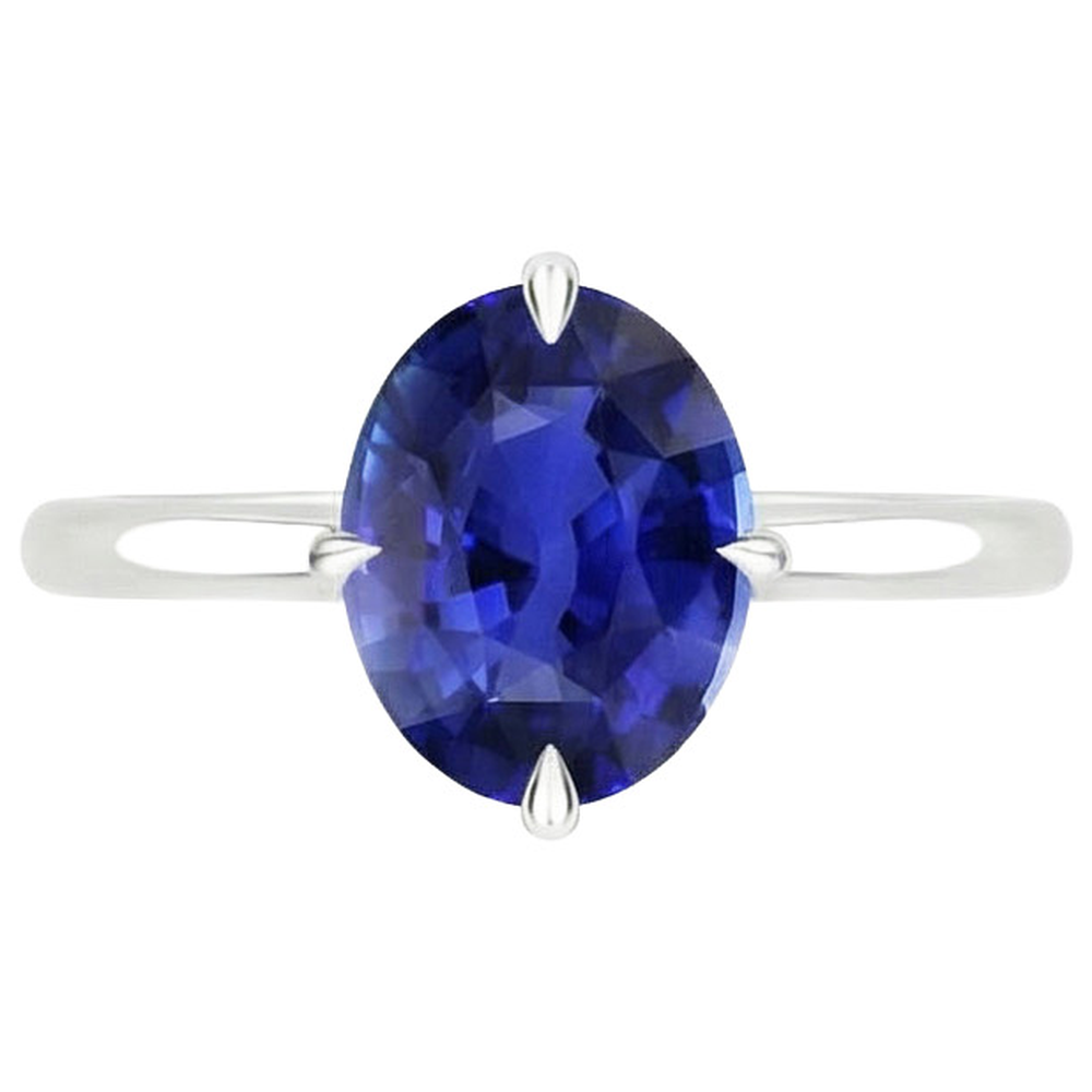 Solitär Blauer Saphirring Ovalschliff Krappenfassung 3 Karat
