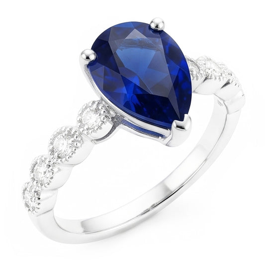 Solitär-Ceylon-Saphirring & runde Natürlicher Diamant ( nicht im Labor gezüchtet )akzente 3,50 Karat