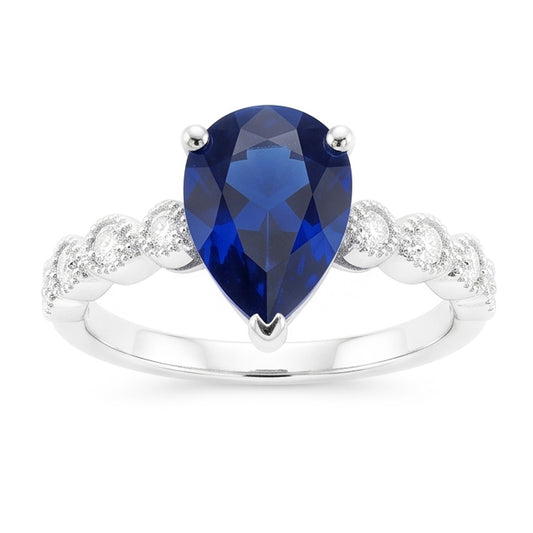 Solitär-Ceylon-Saphirring & runde Natürlicher Diamant ( nicht im Labor gezüchtet )akzente 3,50 Karat