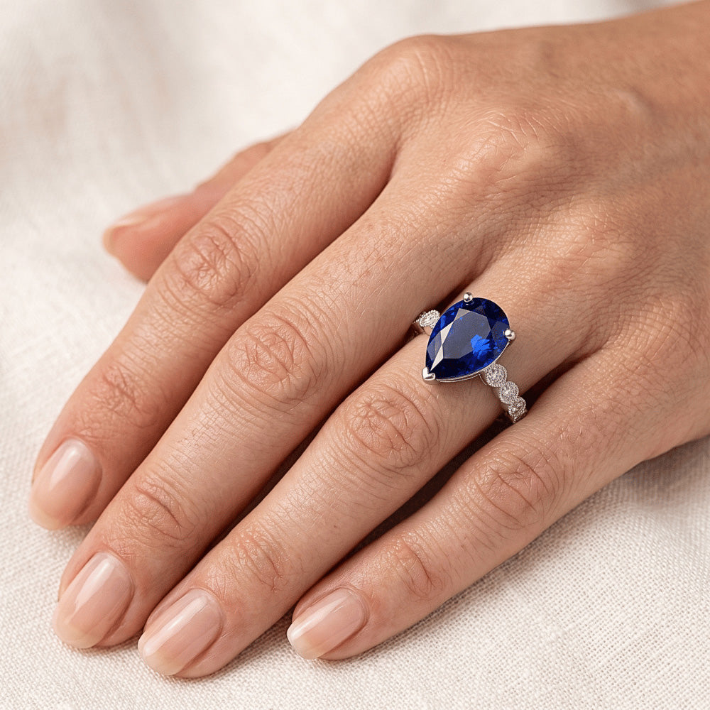 Solitär-Ceylon-Saphirring & runde Natürlicher Diamant ( nicht im Labor gezüchtet )akzente 3,50 Karat