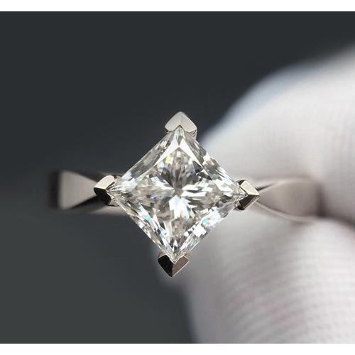 Solitär-Echt Diamant-Ring Drachenfassung Princess Cut 2 Karat Weißgold