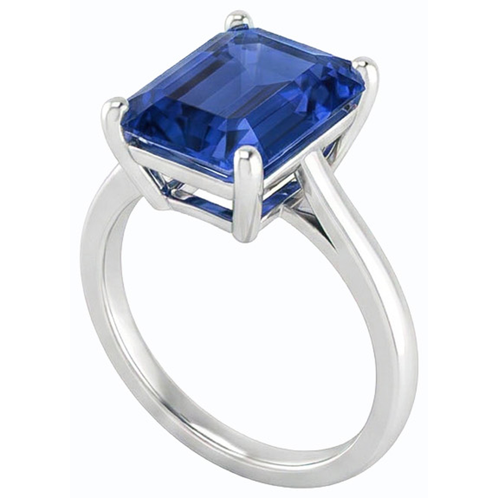 Solitär-Edelstein-Ring Smaragdförmiger Ceylon-Saphir 2,50 Karat