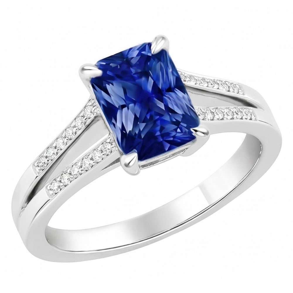 Solitär-Edelstein-Ring Strahlend blauer Saphir 1,50 Karat geteilter Schaft