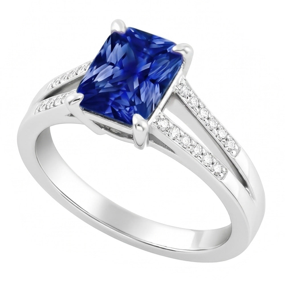 Solitär-Edelstein-Ring Strahlend blauer Saphir 1,50 Karat geteilter Schaft