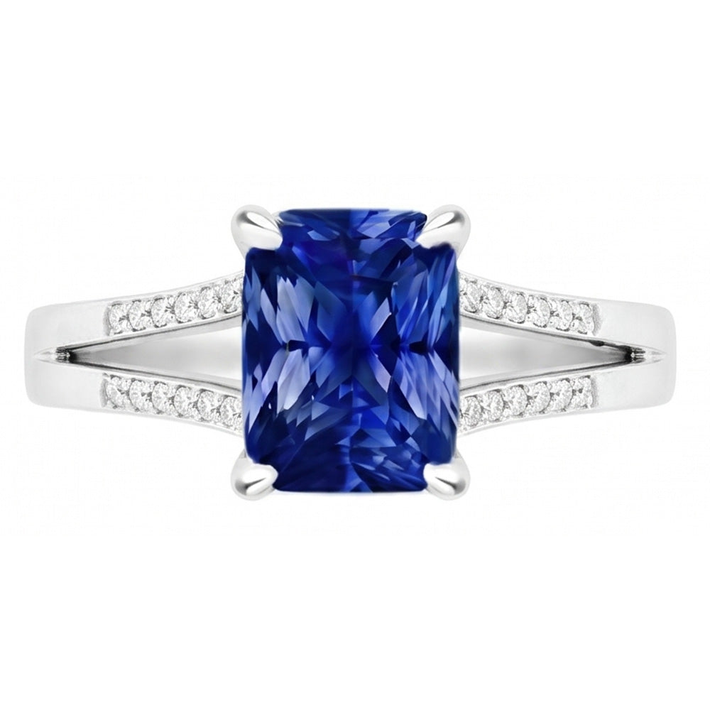 Solitär-Edelstein-Ring Strahlend blauer Saphir 1,50 Karat geteilter Schaft