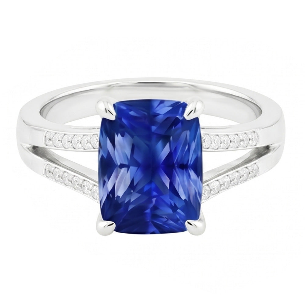 Solitär-Edelstein-Ring Strahlend blauer Saphir 1,50 Karat geteilter Schaft