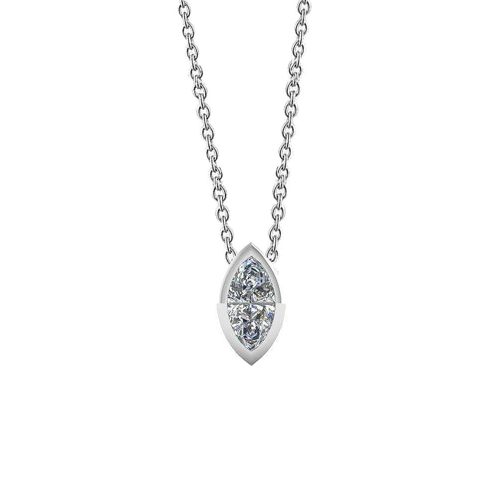 Solitär-Halskette mit Echt Diamanten im Marquise-Schliff 1.0 Karat WG 14K