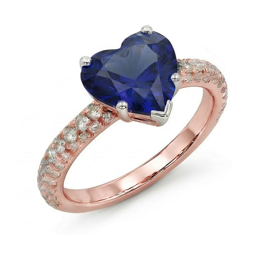 Solitär-Herz-Blauer Saphir-Ring mit Natürlicher Diamant ( nicht im Labor gezüchtet )en in Pave-Fassung 3,50 Karat