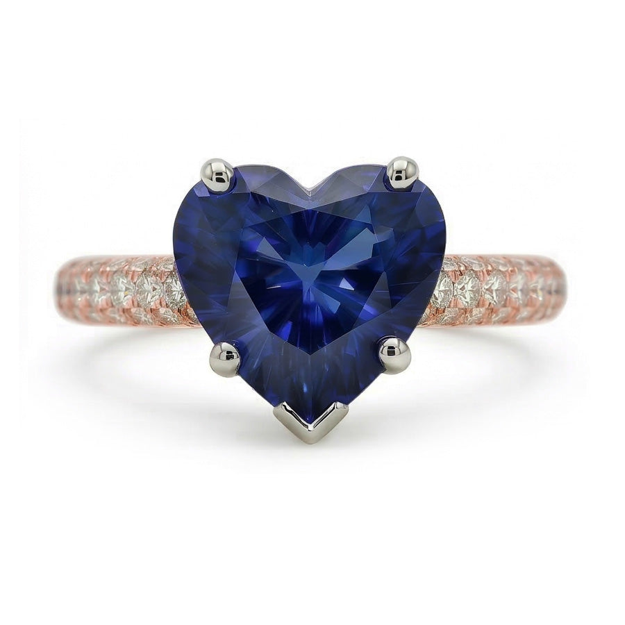 Solitär-Herz-Blauer Saphir-Ring mit Natürlicher Diamant ( nicht im Labor gezüchtet )en in Pave-Fassung 3,50 Karat