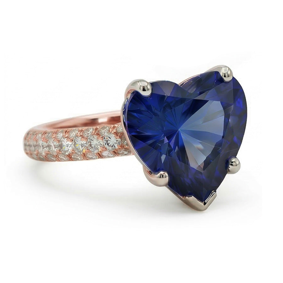 Solitär-Herz-Blauer Saphir-Ring mit Natürlicher Diamant ( nicht im Labor gezüchtet )en in Pave-Fassung 3,50 Karat