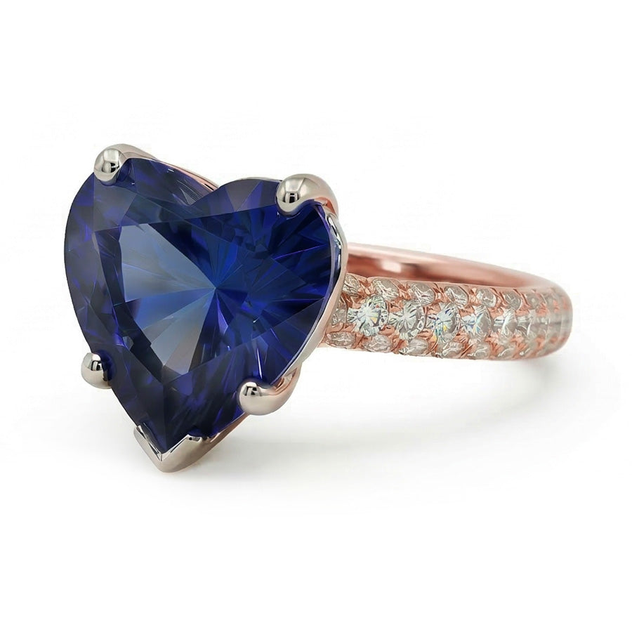 Solitär-Herz-Blauer Saphir-Ring mit Natürlicher Diamant ( nicht im Labor gezüchtet )en in Pave-Fassung 3,50 Karat