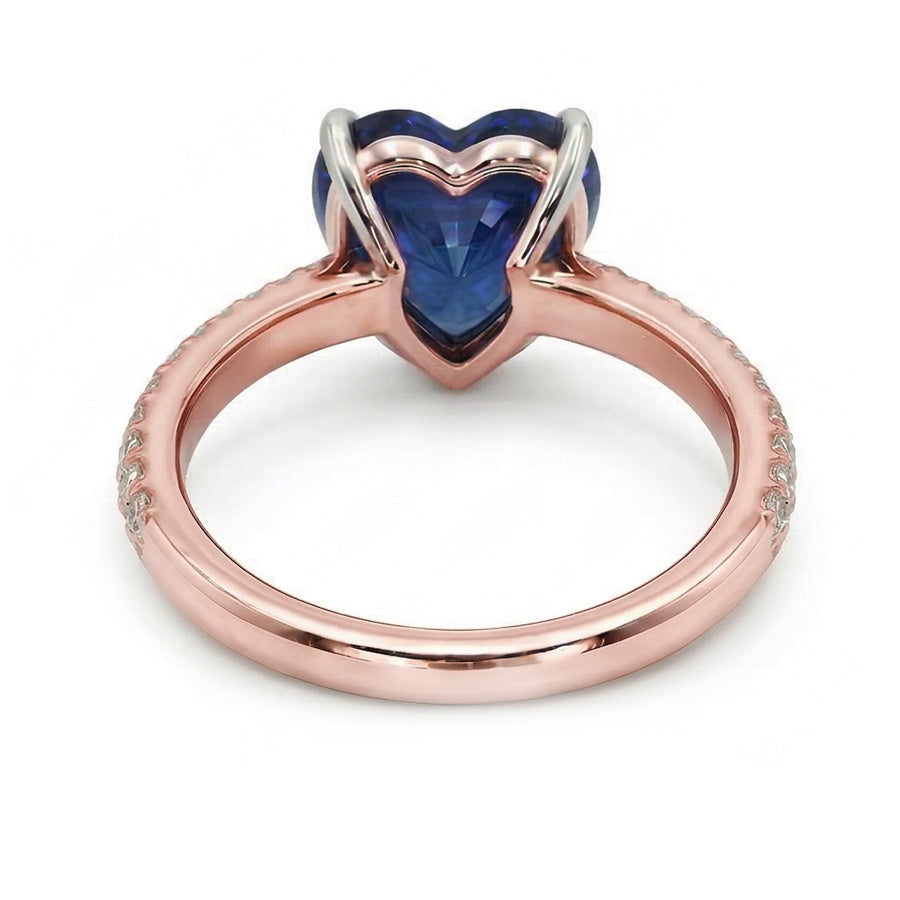 Solitär-Herz-Blauer Saphir-Ring mit Natürlicher Diamant ( nicht im Labor gezüchtet )en in Pave-Fassung 3,50 Karat