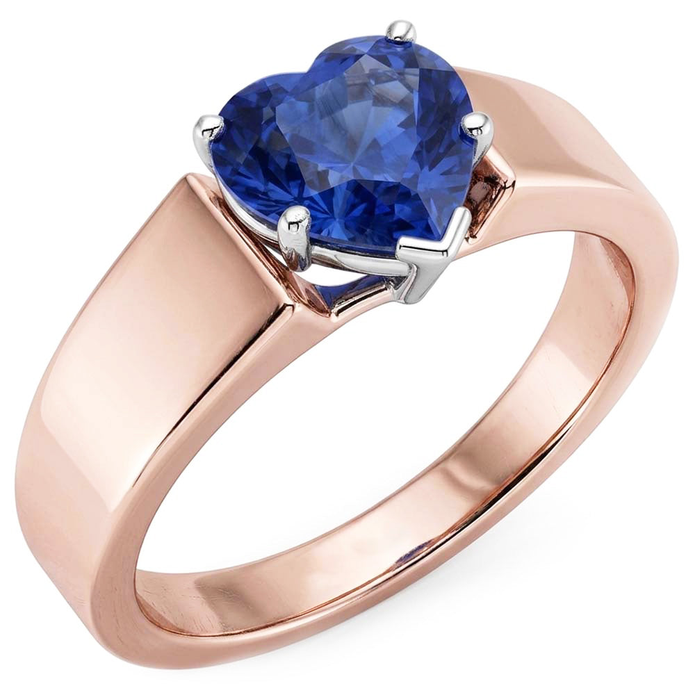 Solitär-Herz-Saphir-Ring 1,50 Karat zweifarbiger Gold mit dickem Schaft