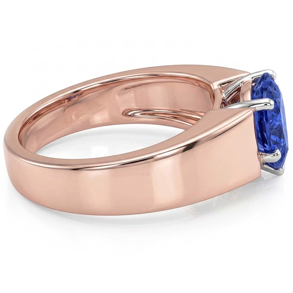 Solitär-Herz-Saphir-Ring 1,50 Karat zweifarbiger Gold mit dickem Schaft