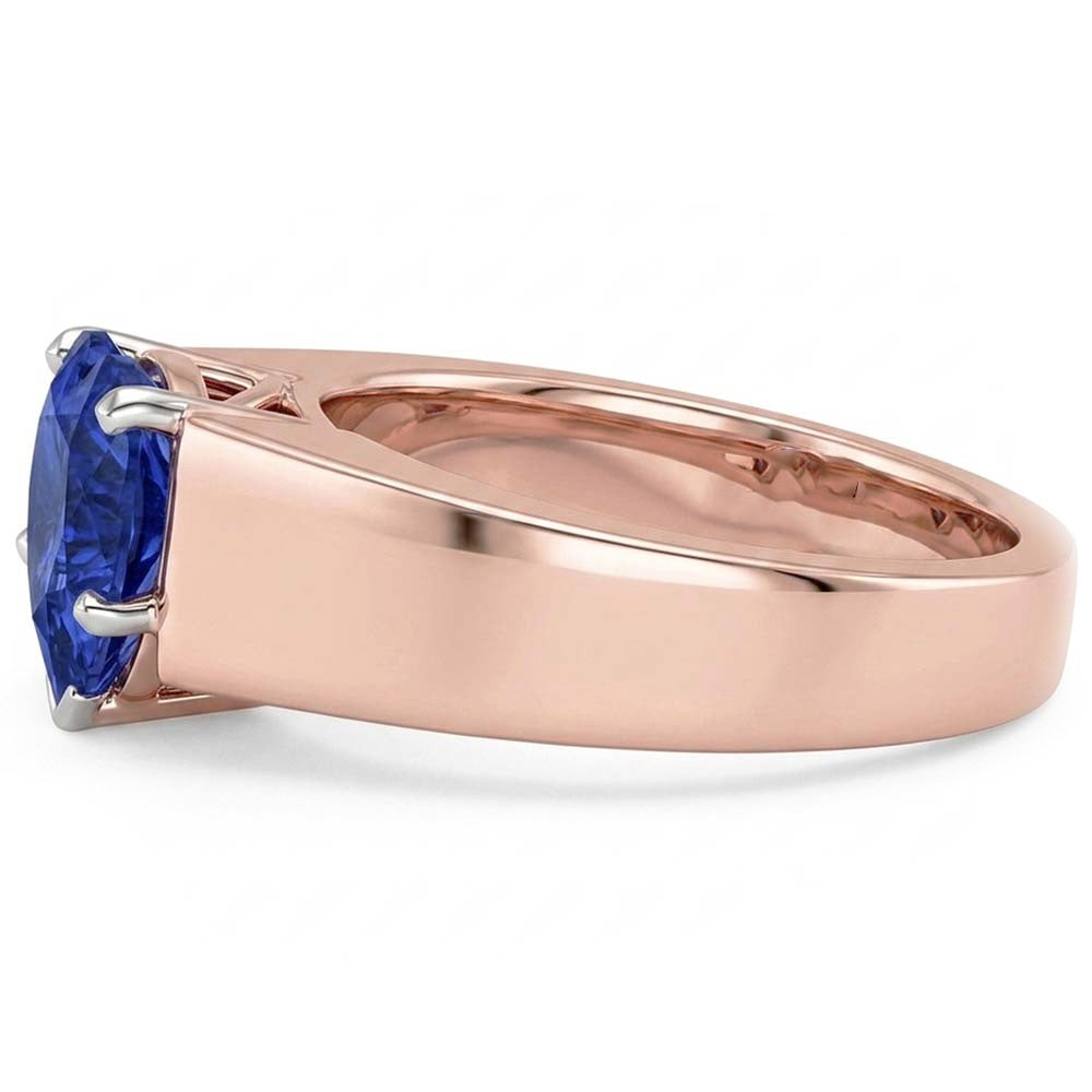 Solitär-Herz-Saphir-Ring 1,50 Karat zweifarbiger Gold mit dickem Schaft