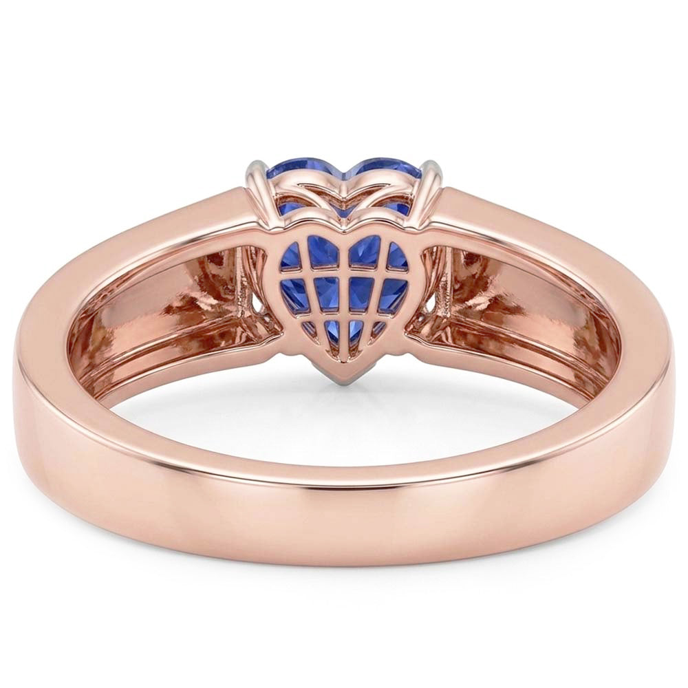 Solitär-Herz-Saphir-Ring 1,50 Karat zweifarbiger Gold mit dickem Schaft