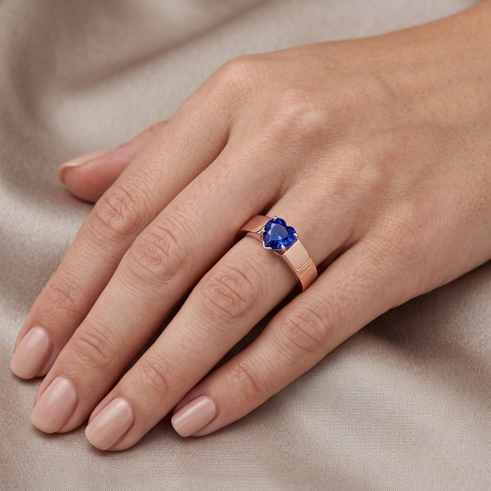 Solitär-Herz-Saphir-Ring 1,50 Karat zweifarbiger Gold mit dickem Schaft
