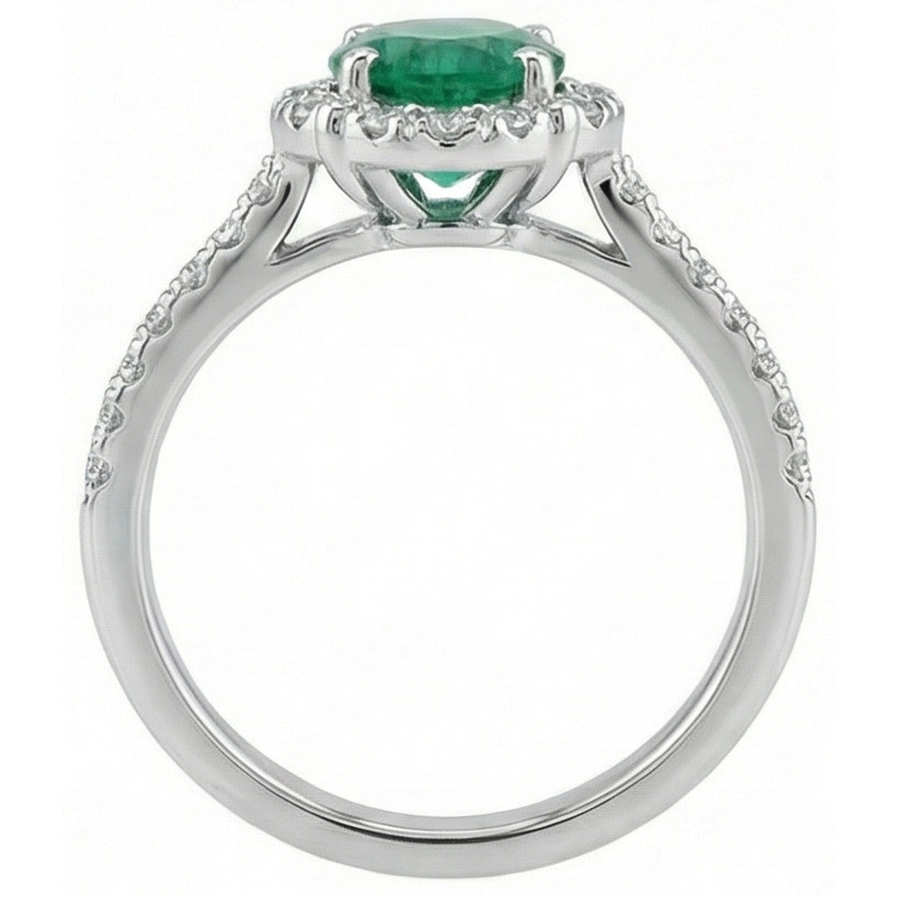 Solitär Mit Akzenten 3.40 Ct Grün Smaragd Und Aus der Erde Abgebauter Natürlicher Diamanten Ring Weißgold 14K