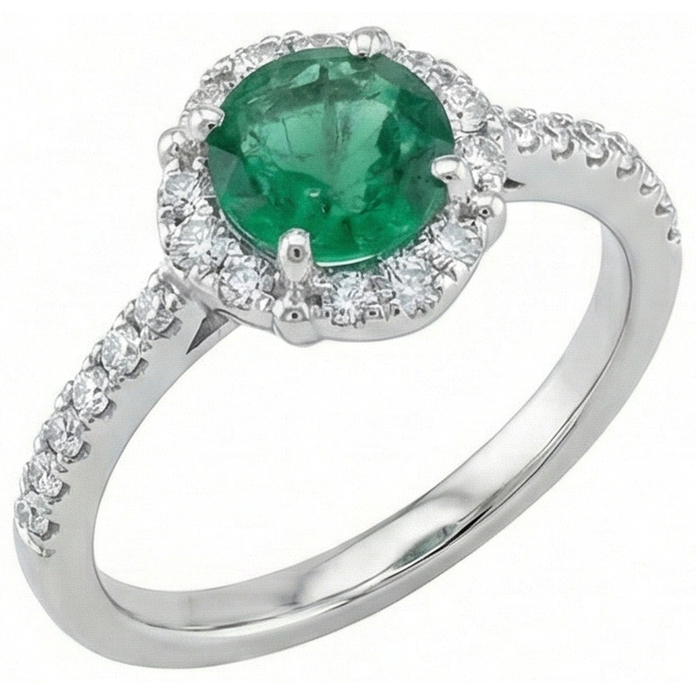 Solitär Mit Akzenten 3.40 Ct Grün Smaragd Und Aus der Erde Abgebauter Natürlicher Diamanten Ring Weißgold 14K