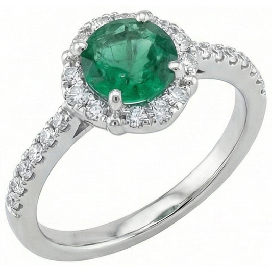 Solitär Mit Akzenten 3.40 Ct Grün Smaragd Und Aus der Erde Abgebauter Natürlicher Diamanten Ring Weißgold 14K