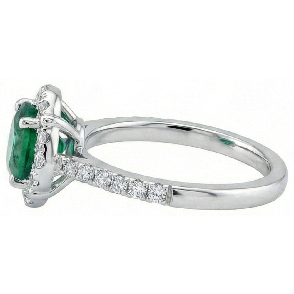 Solitär Mit Akzenten 3.40 Ct Grün Smaragd Und Aus der Erde Abgebauter Natürlicher Diamanten Ring Weißgold 14K