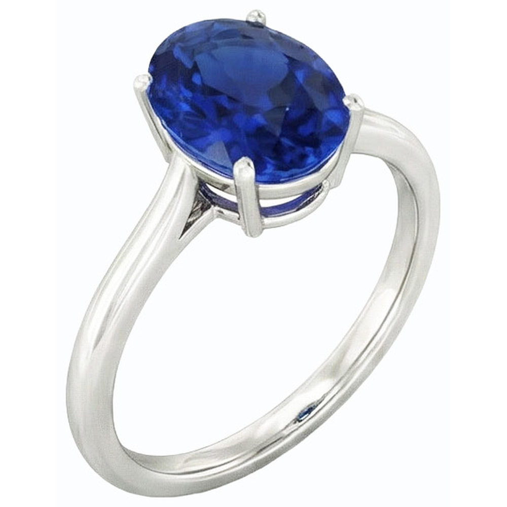 Solitär Ovaler tiefblauer Saphirring 2 Karat Weißgold