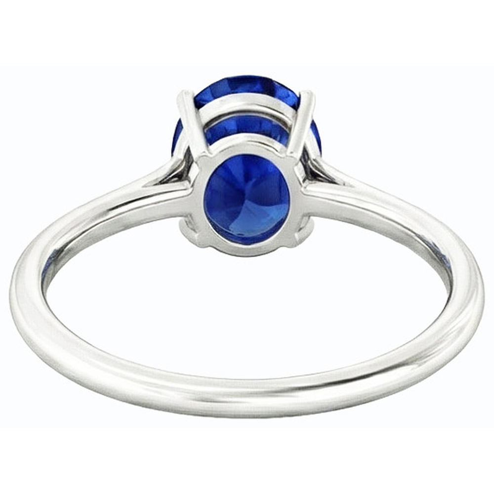 Solitär Ovaler tiefblauer Saphirring 2 Karat Weißgold