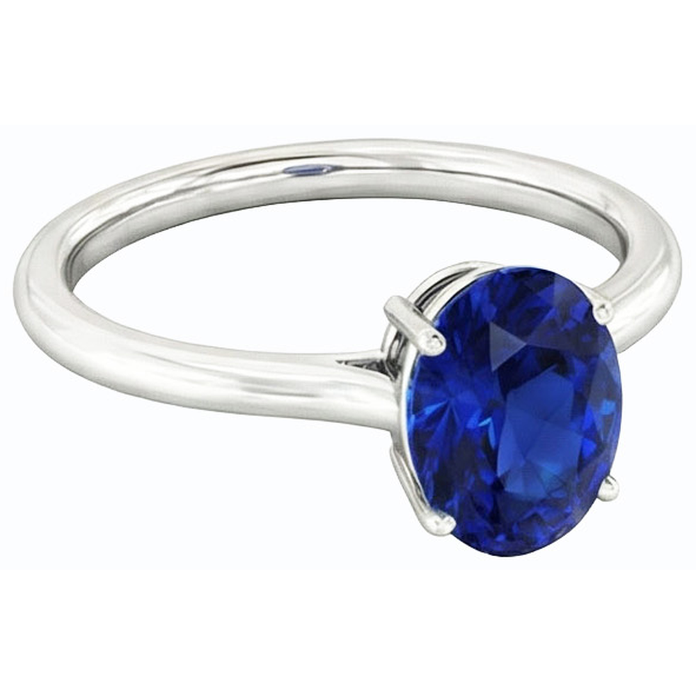 Solitär Ovaler tiefblauer Saphirring 2 Karat Weißgold