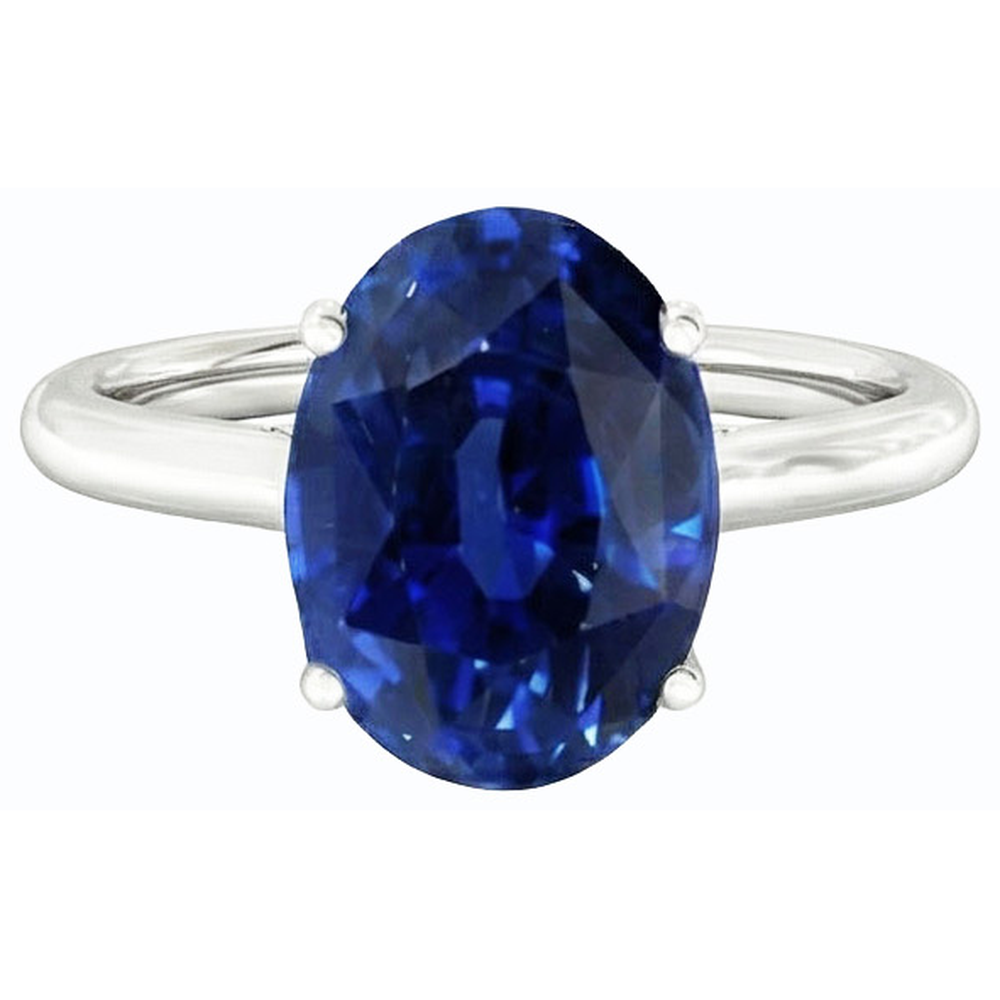 Solitär Ovaler tiefblauer Saphirring 2 Karat Weißgold