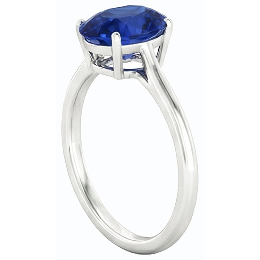 Solitär Ovaler tiefblauer Saphirring 2 Karat Weißgold